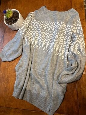 Gray Fair Isle Sweater XXL Oversized Cozy Knit Winter Sweater Dress